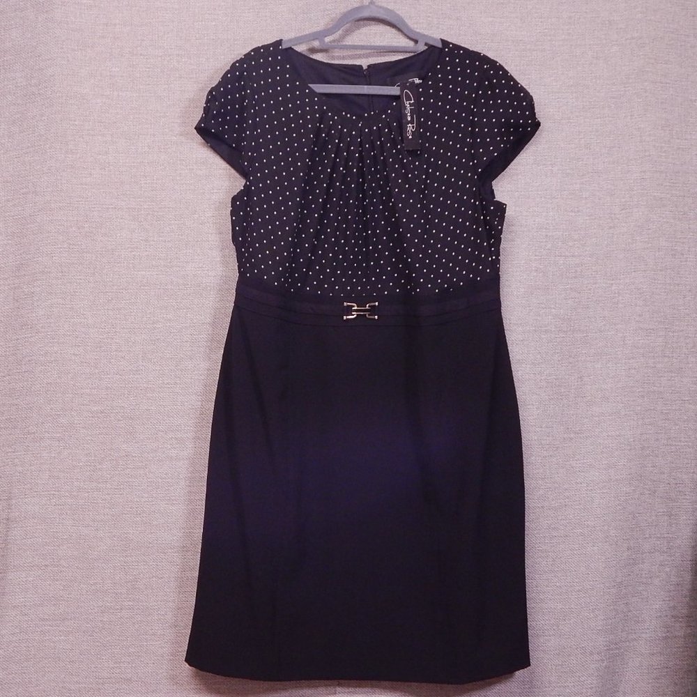 CHELSEA ROSE Dress == Size 18 == NWT == Black W/ White Polka-Dots == Min Sleeve